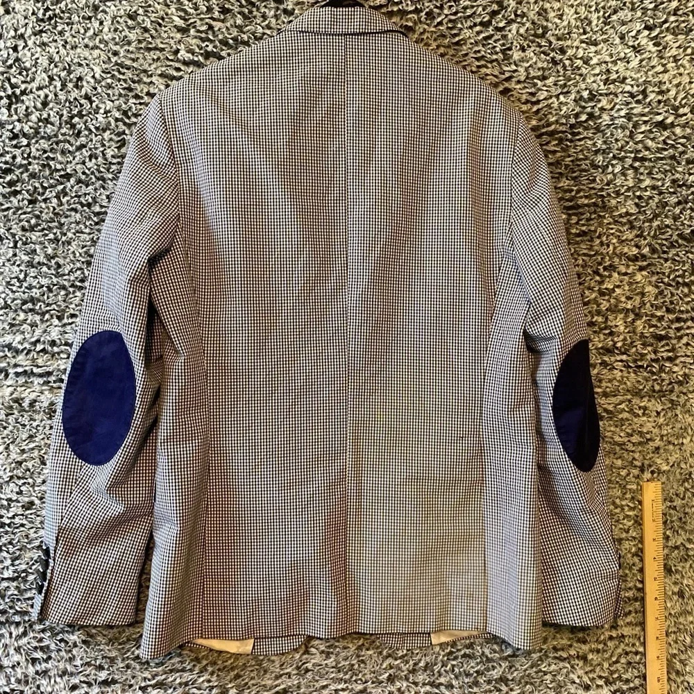 Zara tailored Fit Men’s Checkered Bleu&White Blazer Size 42 with elbow Patches